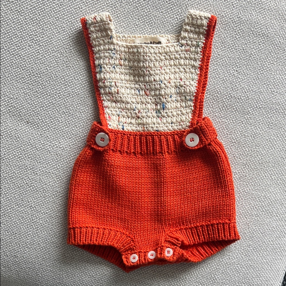 Misha and Puff handmade Knit Baby Romper in Orange and Cream